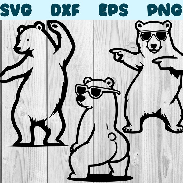 Polar Bear Dancing With Sunglasses Svg Polar Bear Dance Png Dancing Polar Bear Clipart Polar Bear Vector Bundle Pack Commercial Use