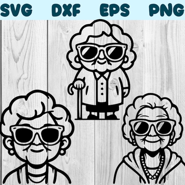 Old Lady Wearing Sunglasses Svg Old Lady With Glasses Png Elderly Woman Clipart Old Woman Vector Bundle Pack Commercial Use