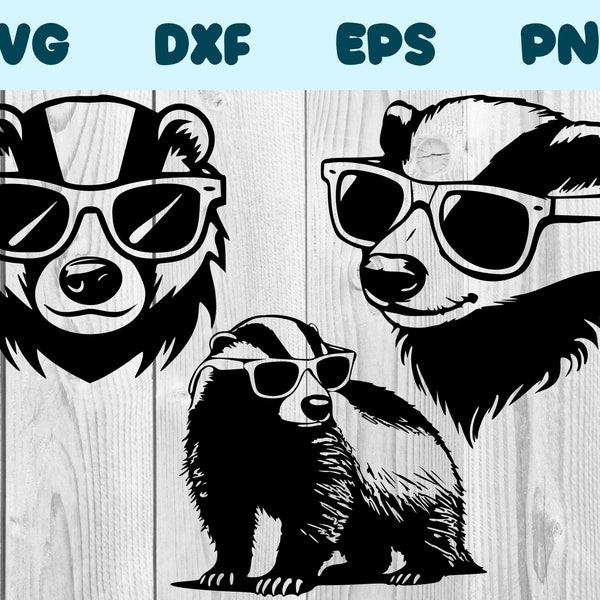 Honey Badger With Glasses Svg Honey Badger Wearing Sunglasses Png Honey Badger With Glasses Clipart Badger Vector Bundle Pack Commercial Use