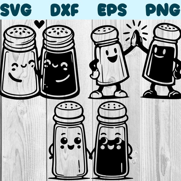 Salt And Pepper Svg Cartoon Salt And Pepper Png Happy Salt And Pepper Shakers Clipart Salt And Pepper Vector Bundle Pack Commercial Use