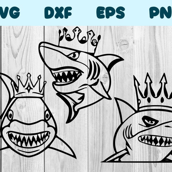 Shark Wearing A Crown Svg Shark With A Crown Png Shark King Clipart Shark Vector Bundle Pack Commercial Use