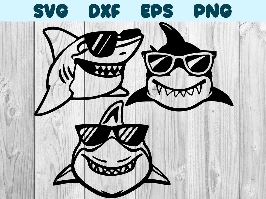 Shark With Glasses Svg Shark With Glasses Png Shark With Glasses Clipart Shark Vector Bundle ...