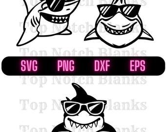 Shark With Glasses Svg Shark With Glasses Png Shark With Glasses Clipart Shark Vector Bundle Pack Commercial Use