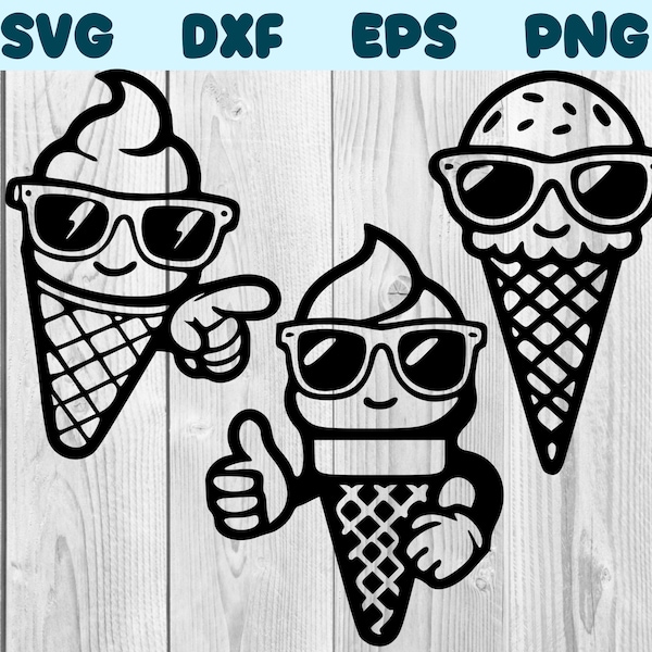 Ice Cream Cone With Glasses Svg Ice Cream With Sunglasses Png Ice Cream Wearing Glasses Clipart Ice Cream Vector Bundle Pack Commercial Use