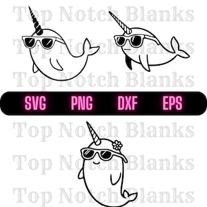 Narwhal With Sunglasses Svg Narwhal Wearing Glasses Png Narwhal With Glasses Clipart Narwhal Vector Bundle Pack Commercial Use
