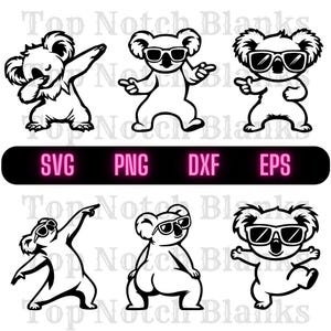 Koala dansant avec des lunettes Svg koala danse Png danse koala clipart koala vecteur Bundle Pack usage commercial