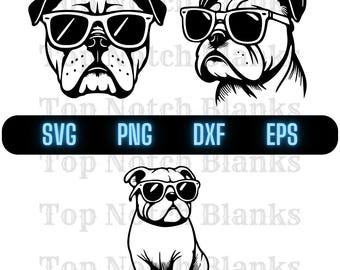 Bulldog With Glasses Svg Bulldog Wearing Sunglasses Png Bulldog With Glasses Clipart Bulldog Vector Bundle Pack Commercial Use