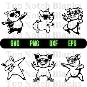 Clipart de cerdo bailando: paquete de vectores de cerdo con gafas de sol (svg, png, dxf, eps)