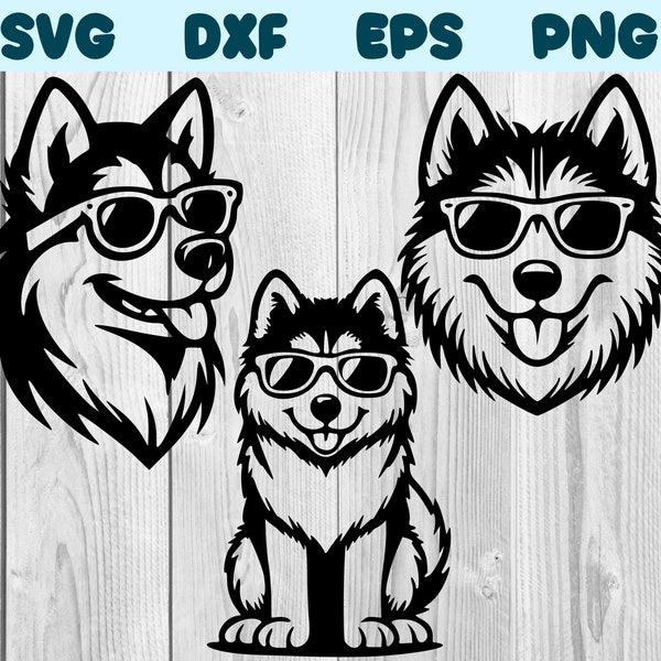 Husky With Glasses Svg Huskey Wearing Sunglasses Png Huskey With Glasses Clipart Husky Vector Bundle Pack Commercial Use