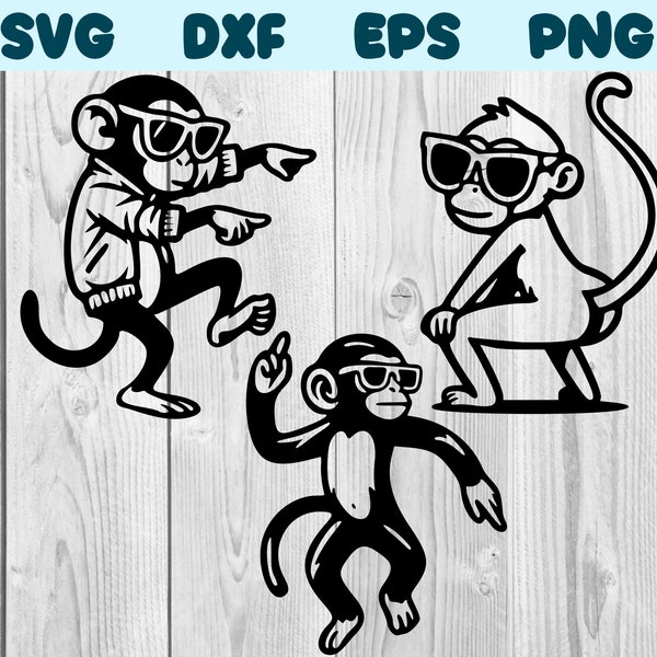 Monkey Dancing With Glasses Svg Monkey Dance Png Dancing Monkey Clipart Monkey Vector Bundle Pack Commercial Use