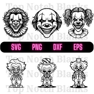 Killer Clown Svg Desenho animado Palhaço Png Palhaço Mau Clipart Palhaço Vetor Pacote Pacote Comercial Uso Dxf Eps