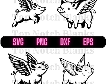 Flying Pig Svg Flying Pig Png Cartoon Flying Pig Clipart Flying Pig Vector Bundle Pack Commercial Use