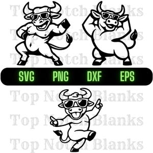 Stier tanzt mit Sonnenbrille Svg Stier Tanz Png Tanzen Stier Clipart Stier Vektor Bundle-Pack Kommerzielle Nutzung