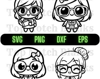 Nerdy Girl Svg School Girl Png Nerd Girl Clipart Girl In School Uniform Vector Bundle Pack Commercial Use