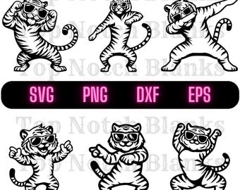 Tigre bailando con gafas de sol Svg Tigre bailando Png Tigre bailando Clipart Tigre vector paquete uso comercial