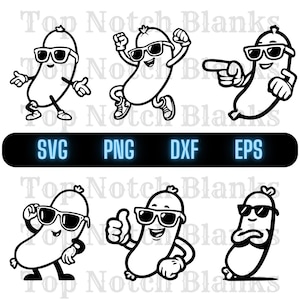 Worst met glazen Svg worst met zonnebril Png worst dragen zonnebril Clipart worst Vector bundel Pack commercieel gebruik