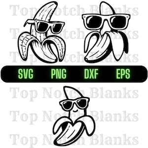 Geschälte Banane mit Gläsern SVG Geschälte Banane mit Sonnenbrille Png Banane mit Brille Clipart Banane Vektor Bundle-Pack Kommerzielle Nutzung