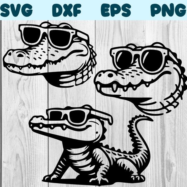 Alligator With Sunglasses Svg Alligator Wearing Glasses Png Crocodile With Glasses Clipart Alligator Vector Bundle Pack #2 Commercial Use