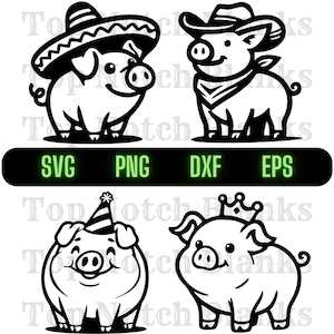 Cerdo con sombreros Svg Cerdo con sombreros Png Cerdo con sombreros Clipart Paquete de vectores de cerdo Uso comercial