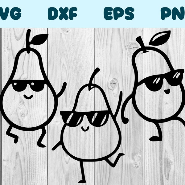 Pear Dancing With Sunglasses Svg Pear With Sunglasses Png Pear Wearing Glasses Clipart Pear Vector Bundle Pack Commercial Use