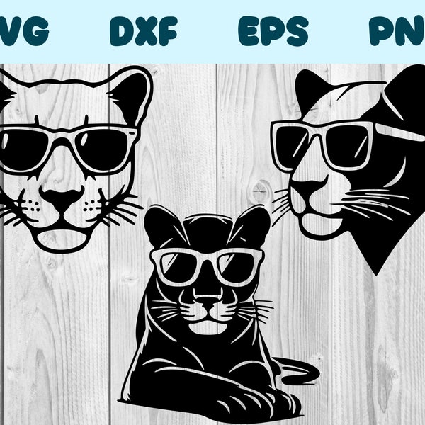 Panther With Sunglasses Svg Panther Wearing Sunglasses Png Panther With Glasses Clipart Panther Vector Bundle Pack Commercial Use