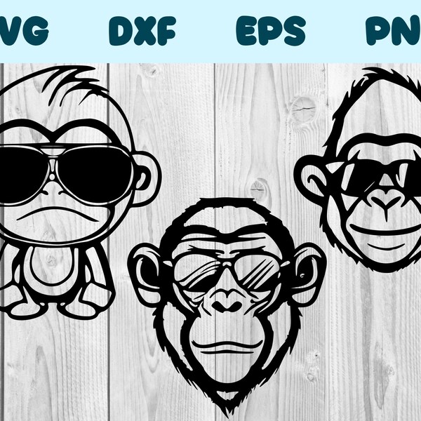 Monkey Wearing Sunglasses Svg Monkey With Glasses Png Monkey With Glasses Clipart Monkey Vector Bundle Pack Commercial Use