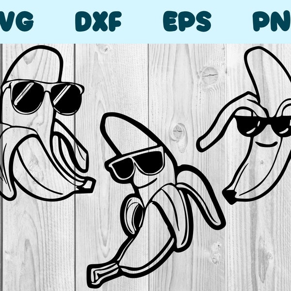 Pealed Banana With Glasses Svg Pealed Banana With Sunglasses Png Banana Wearing Glasses Clipart Banana Vector Bundle Pack Commercial Use