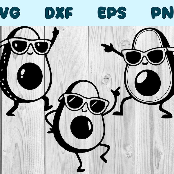 Avocado Dancing With Glasses Svg Avocado With Sunglasses Png Avocado Clipart Avocado Vector Bundle Pack Commercial Use