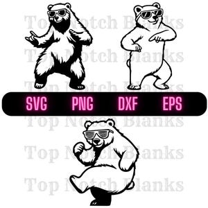 Grizzly Bear Dancing With Sunglasses Svg Grizzly Bear Dance Png Dancing Grizzly Bear Clipart Bear Vector Bundle Pack 2 Commercial Use