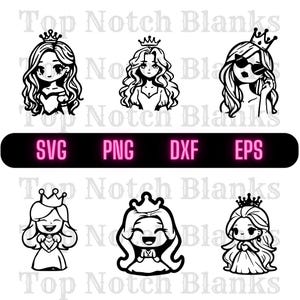 Princess Svg Cartoon Princess Png Cute Princess Clipart Princess Vector Bundle Pack Commercial Use