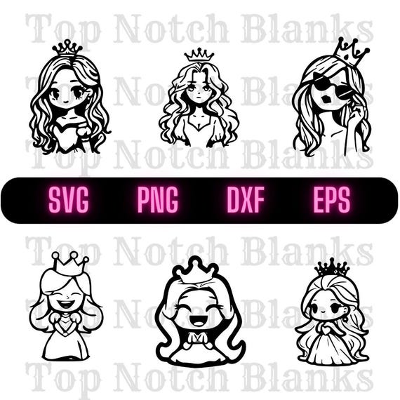 Princess Svg Cartoon Princess Png Cute Princess Clipart Princess Vector Bundle Pack Commercial Use