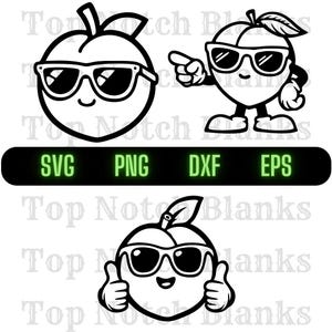 Peach With Glasses Svg Peach With Sunglasses Png Peach Wearing Glasses Clipart Peach Vector Bundle Pack Commercial Use