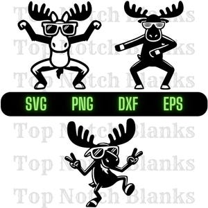 Moose Dancing With Sunglasses Svg Moose Dance Png Dancing Moose Clipart Moose Vector Bundle Pack Commercial Use
