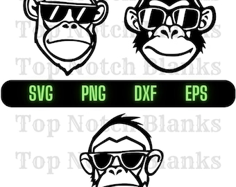 Chimpancé con gafas de sol svg chimpancé con gafas png chimpancé con gafas clipart chimpancé vector paquete paquete uso comercial