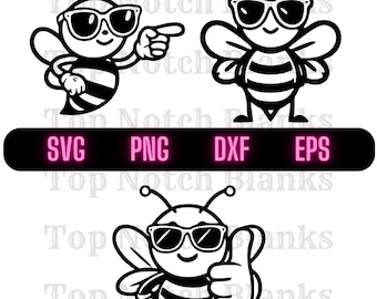 Abeja con gafas de sol Svg Abeja genial Png Abeja linda Clipart Paquete de vectores de abejas Uso comercial