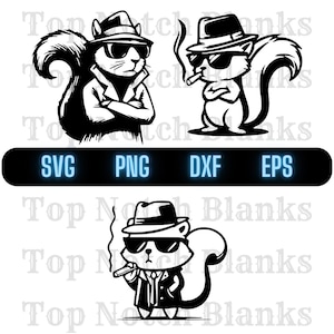 Noir Eichhörnchen SVG Detektiv Eichhörnchen Png rauchendes Eichhörnchen Clipart Eichhörnchen mit Sonnenbrille Vektor Bundle-Pack Kommerzielle Nutzung