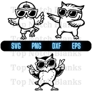 サングラスをかけたフクロウのダンス SVG フクロウのダンス PNG 踊るフクロウのクリップアート フクロウのベクター バンドル パック 商用利用