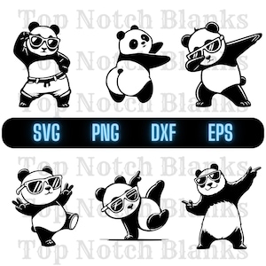 Panda Dancing with Sunglasses SVG PNG Clipart Bundle (Commercial Use)