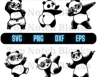 Panda Dancing with Sunglasses SVG PNG Clipart Bundle (Commercial Use)