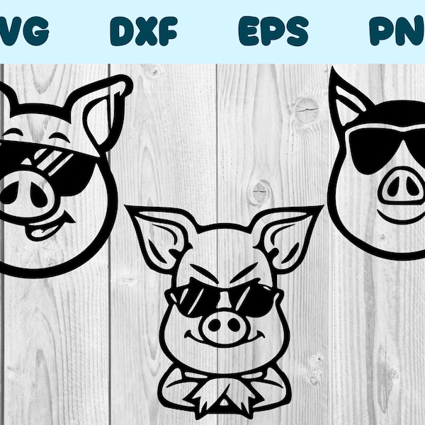 Pig With Sunglasses Svg Pig Wearing Sunglasses Png Pig With Glasses Clipart Pig Vector Bundle Pack Commercial Use