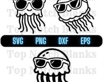 Jellyfish With Sunglasses (svg, png, dxf, eps Bundle)