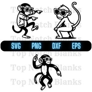 Monkey Dancing With Glasses Svg Monkey Dance Png Dancing Monkey Clipart Monkey Vector Bundle Pack Commercial Use