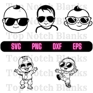 Baby draagt zonnebril Svg Baby met bril png Baby Clipart Baby Vector bundelpakket commercieel gebruik