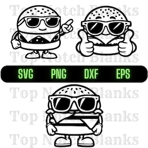 Hamburger With Glasses Svg Cheeseburger With Sunglasses Png Hamburger Wearing Glasses Clipart Hamburger Vector Bundle Pack Commercial Use