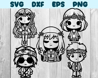 Hippie Svg Hippie Girl Png Hippie Guy Clipart Peace And Love Hippie Vector Bundle Pack Commercial Use