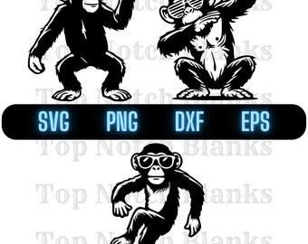 Chimpancé bailando con gafas de sol Svg Chimpancé bailando Png Clipart de chimpancé bailando Paquete de vectores de chimpancé Uso comercial