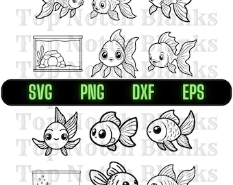 Goldfish And Aquarium SVG PNG Clipart Bundle (Commercial Use) (eps, dxf)