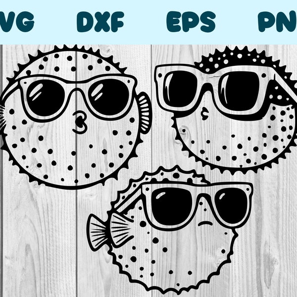 Puffer Fish With Sunglasses Svg Puffer Fish Wearing Sunglasses Png Puffer Fish Clipart Puffer Fish Vector Bundle Pack Commercial Use