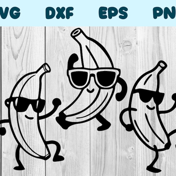 Banana Dancing With Glasses Svg Banana With Sunglasses Png Banana Wearing Glasses Clipart Banana Vector Bundle Pack Commercial Use