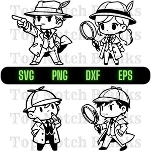 Detective Svg Dibujos animados Detective Png Genial Detective Clipart Paquete de vectores de detectives Uso comercial